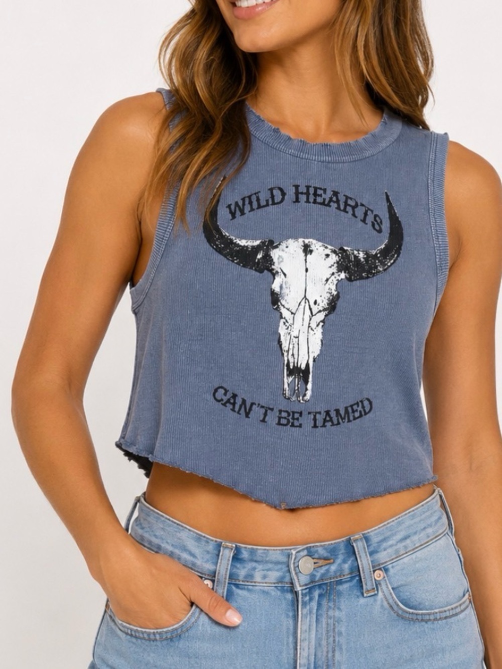 Woman's Wild Hearts Graphic ribbed Muscle Tank - Blue SZ M